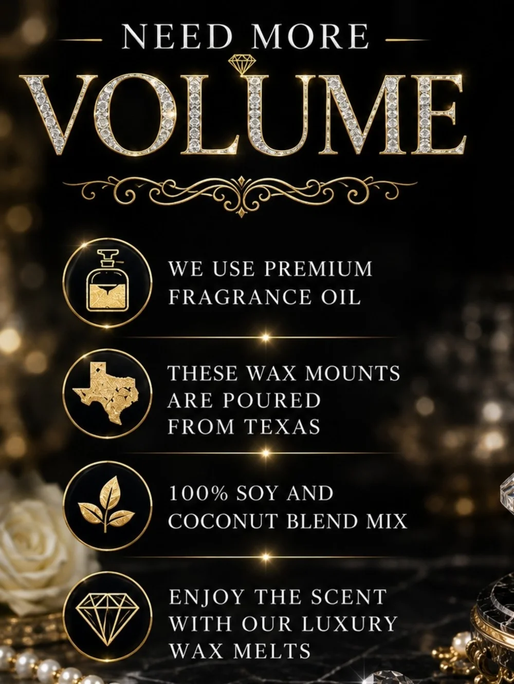White Diamonds Soy Coconut Wax Melts Luxury Spiced Fragrance Texas Poured White